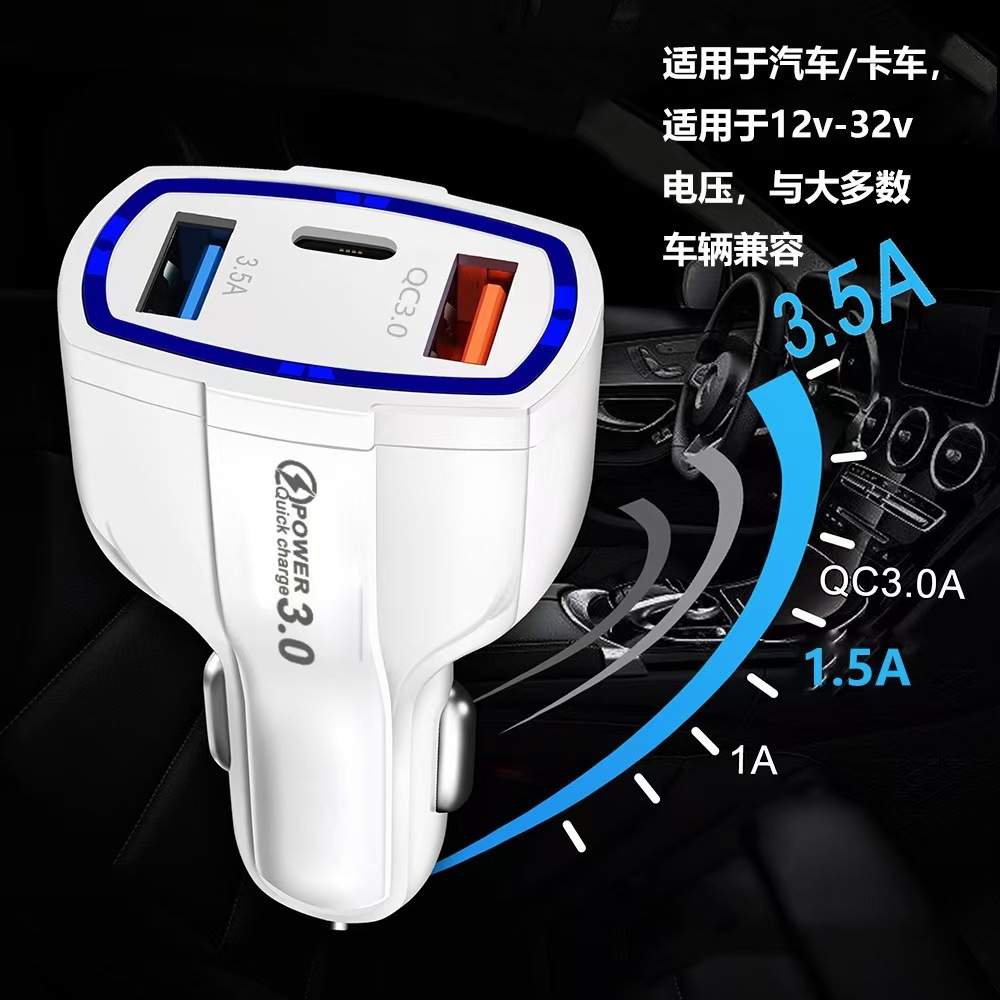QC3.0 Araç Şarj Cihazı Çift USB Yeni Nesil Arayüz + Type-C Arayüz 5V 9V 12V