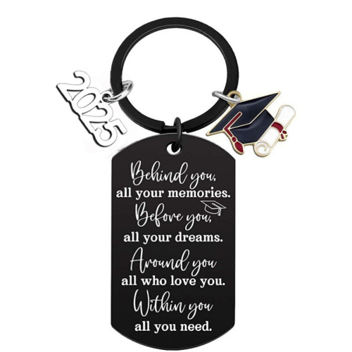 Stainless steel keychain for the 2025 graduation season, university senior and junior gift, European and American style keychain