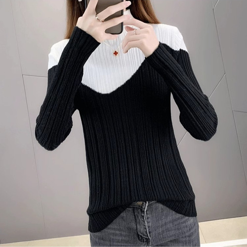 Autumn New Slim-Fit Base Layer Thin Sweater—Fall/Winter Stretch Top, White Half-Turtleneck Knitted Bottoming Shirt for Women