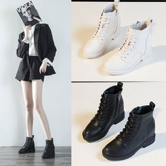 新款內增高馬丁靴女2023秋冬新款英倫風皮靴粗跟加絨短靴女加棉潮