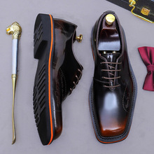 新款修脚男鞋牛津牛皮真皮潮鞋男亮面激光复古百搭时尚透气皮鞋男