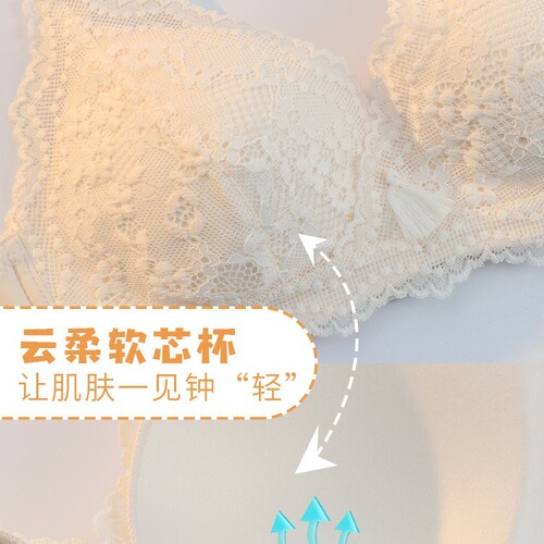 Underwear for women, thin, small breasts, gathering side breasts, preventing sagging, summer steel-free sexy lace bra set, trendy