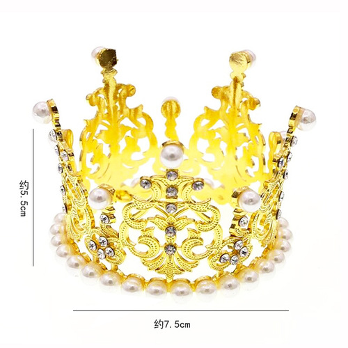European and American cross-border new children's alloy round crown bridal jewelry cake baking highlight pearl crown batch