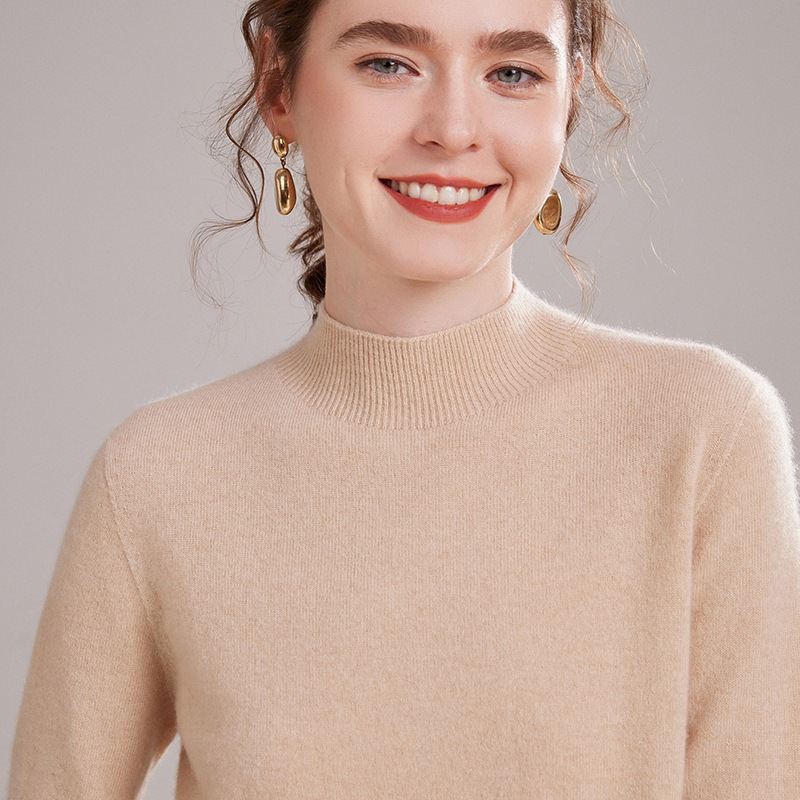 Half-Turtleneck Seamless Solid Color Cashmere Sweater for Women, Versatile Long-Sleeve Knit Pullover Sweater for Winter Half-Turtleneck Seamless Solid Color Cashmere Sweater for Women, Versatile Long-Sleeve Knit Pullover Sweater for Winter