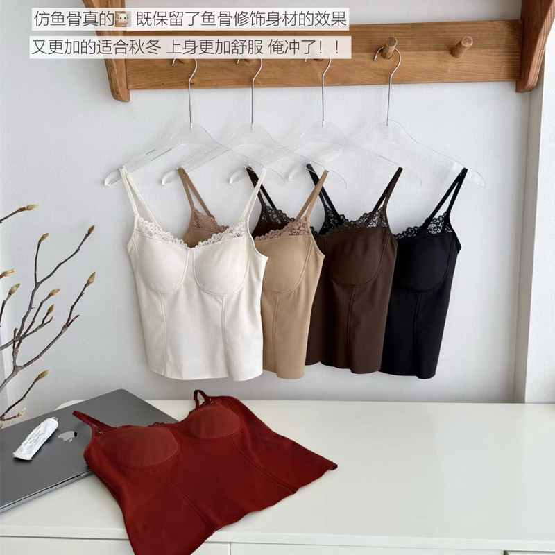 Early Autumn New Spliced Tube Top Warm Camisole W6104 Young Women's Sexy Lace Trim Base Vest Cross-Border