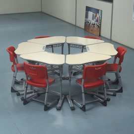 跨境热销SCHOOL DESK&CHAIR组合学生课桌椅智慧教室六人培训桌椅