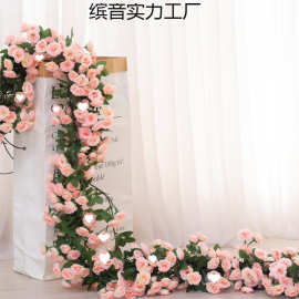 仿真藤条塑料玫瑰花藤装饰假花婚庆空调管道缠绕遮挡藤蔓