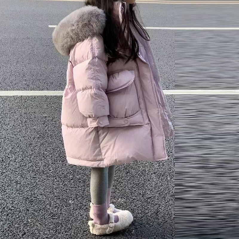 Girls' western style fur collar down cotton-padded jacket children's long cotton-padded jacket autumn and winter thick warm cotton-padded jacket coat tide Girls' western style fur collar down cotton-padded jacket children's long cotton-padded jacket autumn and winter thick warm cotton-padded jacket coat tide