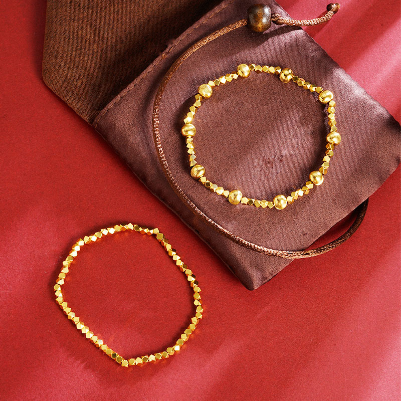 Gufa Sha oro explosión de perlas de arco de geometría flor de arena pulsera de perlas de oro para mujeres simple lujo ligero de alta sensación de joyería de mano fuente de nuevos productos