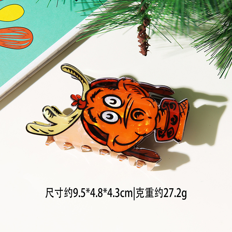闪闪姑娘新款圣诞节日格林奇绿怪发夹圣诞老人姜饼人雪人麋鹿抓夹|undefined