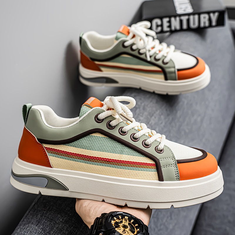 Zapatos de tablero de color personalizado para hombres, nicho, zapatos de moda de todo fósforo de Harajuku, zapatos de hombre de suela gruesa de verano para estudiantes, zapatos deportivos y casuales 2025