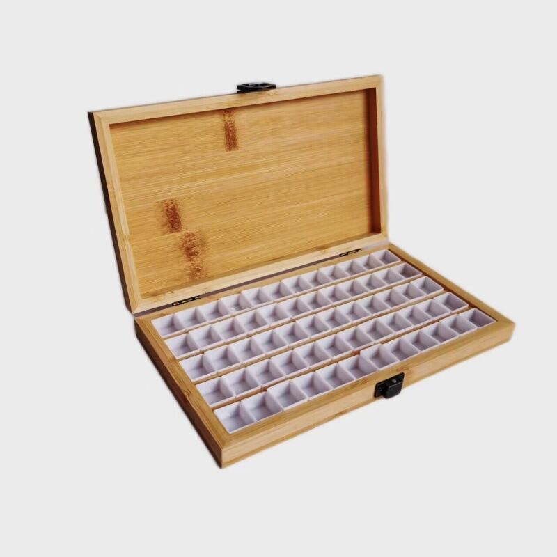Caja organizadora de esmalte de uñas de bambú, caja de almacenamiento con múltiples compartimentos para gel de uñas, caja de pintura de acuarela, caja para mezclar colores, en stock.