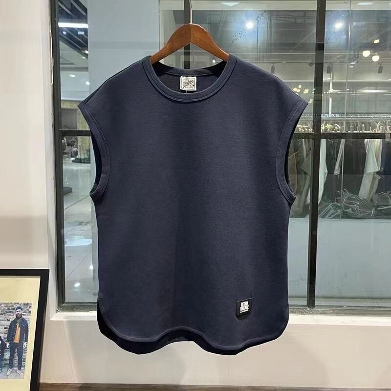 Summer Trendy Brand Sleeveless T-Shirt American Retro Hong Kong Style Solid Color Sports Vest Men's Loose Oversized Tank Top