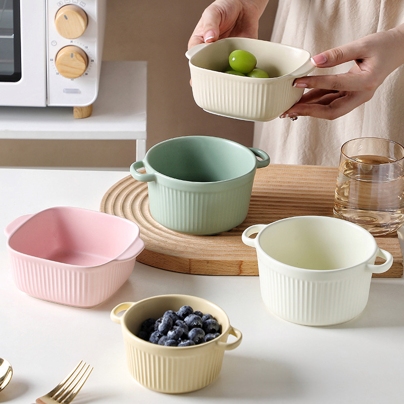 Ceramic Bowl Air Fryer Baking Bowl Oven Microwave Baking Utensils Ceramic Utensils Binaural Salad Bowl