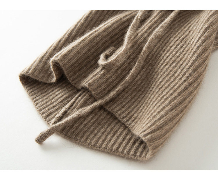 Mũ len cashmere kèm khăn quàng cổ liền khối nữ dệt kim giữ ấm tai mùa thu đông — Màu cà phê hoa, Màu cà phê đỏ, Màu xanh hải quân, Rượu vang đỏ chi tiết 17