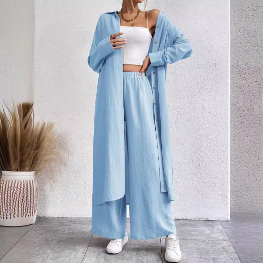 GraceChic Southeast Asia Spring And Autumn Large Size Loose Long Shirt Wide-Leg Pants Fashion Sports Suit Two-Piece Set Wholesale_voghion.com