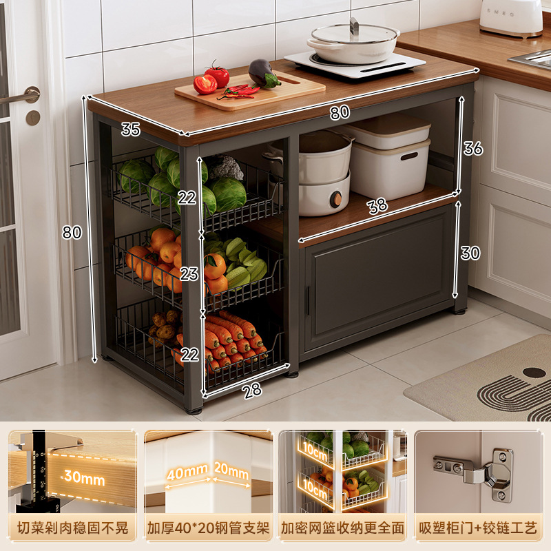 Estante de cocina, canasta de verduras multifuncional, banco de trabajo para cortar verduras, estante de almacenamiento para horno microondas, gabinete lateral, mesa multicapa con puerta