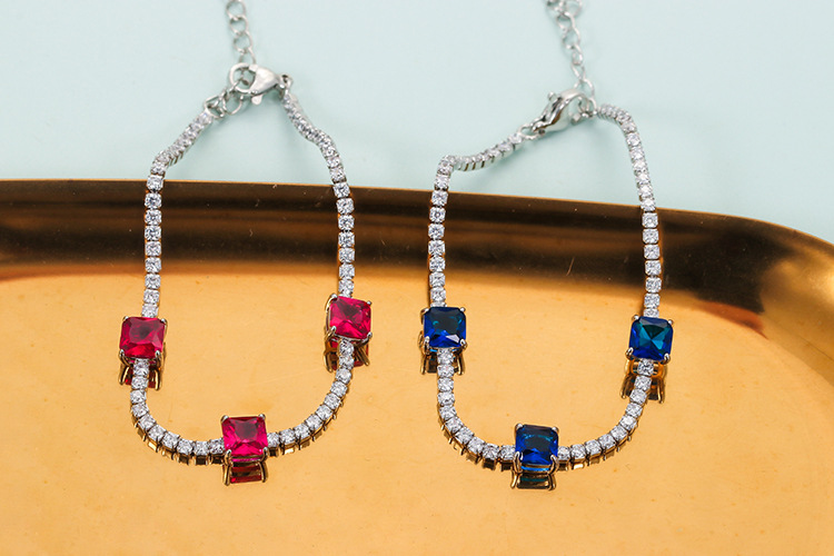 8g Weight Zircon Inlay Material Bracelets Classification 1 Piece Quantity Vintage Style Square Copper Inlay Zircon Bracelets