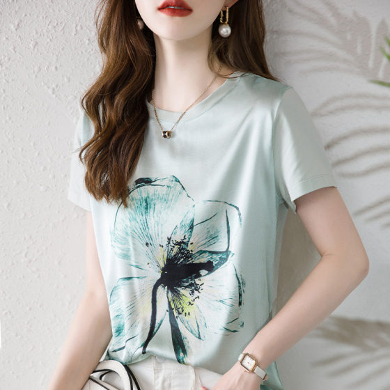 Hangzhou silk T-shirt women's short sleeve jacket 2022 summer New loose mulberry silk short shirt a generation of hair