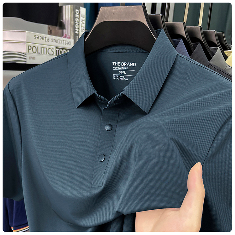 Áo polo nam tay ngắn cổ bẻ ẩn nút, chất liệu ice silk thấm hút nhanh khô — đen chi tiết 9
