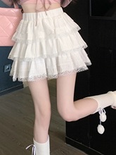 芭蕾风白色蓬蓬蛋糕裙女半身裙2024新款春夏季甜美高腰蕾丝边短裙