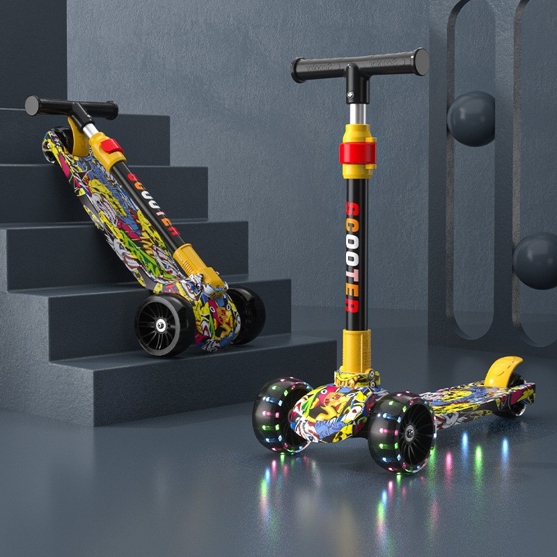 Scooter for Children Aged 2-4-6-8, Foldable for Boys and Girls, with Music and Lights, Cross-Border Supply