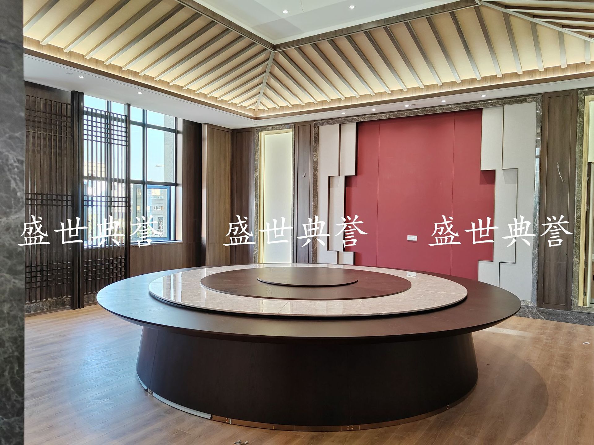 上海五星级酒店实木电动桌椅海鲜姿造轻奢电动桌会所商务宴请圆桌详情1