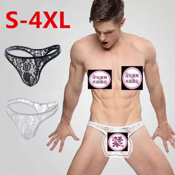 European and American Popular Men's Low-Waist Lace Sexy Briefs Transparent Sexy Thong Gay Underwear S-4Xl