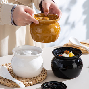 Ceramic Stew Pot with Lid for Water-Separating Stew, Soup Pot, Shaxian Snack Clay Pot for Home and Hotel Dining, Steamed Egg Bowl