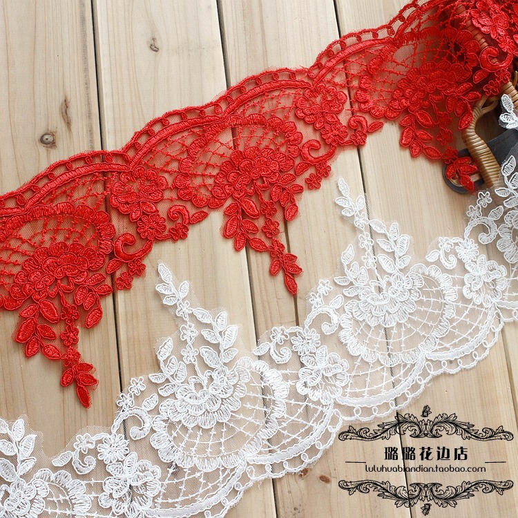 Luxury imported rice bone red lace wedding veil DIY jewelry lace accessories fabric manufacturers supply