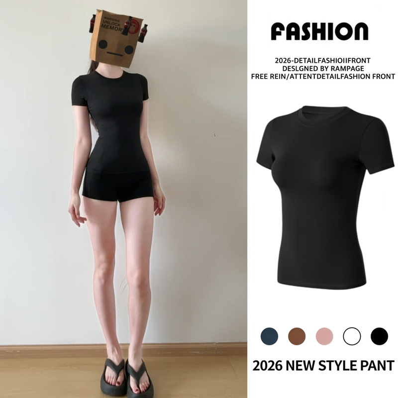 Basic yoga t-shirt for women, summer waist-cinching versatile fitness sports short-sleeve running quick-dry yoga top, tight-fitting top Basic yoga t-shirt for women, summer waist-cinching versatile fitness sports short-sleeve running quick-dry yoga top, tight-fitting top