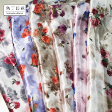 2025新品花卉印花面料 印花色丁布料 涤纶仿真丝服装里布被套布料