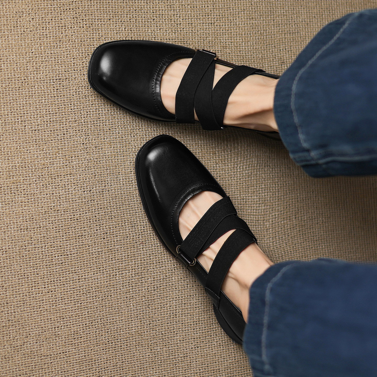Giày Mary Jane nữ quai ngang gót xuồng 4 cm, phong cách ballet retro — đen