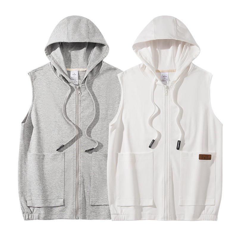 Cross-Border Foreign Trade Vest for Women, Spring & Fall Sports and Leisure Pure Color Outer Vest, Hooded Cardigan, Sleeveless Sweatshirt Vest