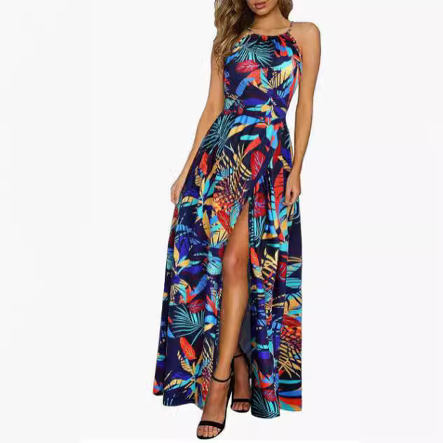 2024 Amazon New Women's Summer Maxi Dress Floral Solid Color Slit Halter Beach Dress with Pockets 2024 Amazon New Women's Summer Maxi Dress Floral Solid Color Slit Halter Beach Dress with Pockets