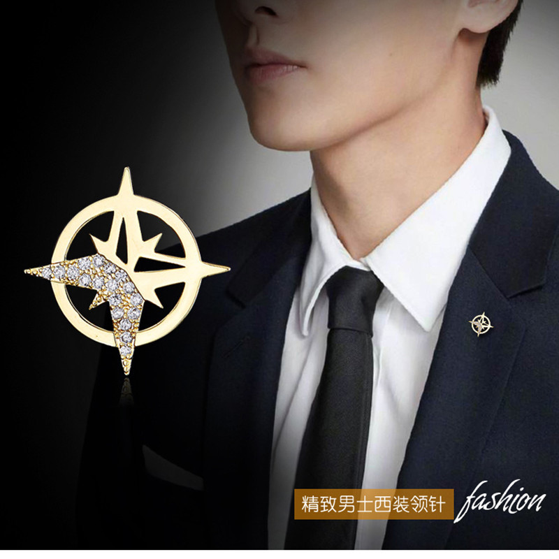 Men's Suit Collar Pin Six-pointed Star Brooch ins Trendy Personality Badge Buckle Anti-running Light Buckle Shirt Collar Buckle Spot