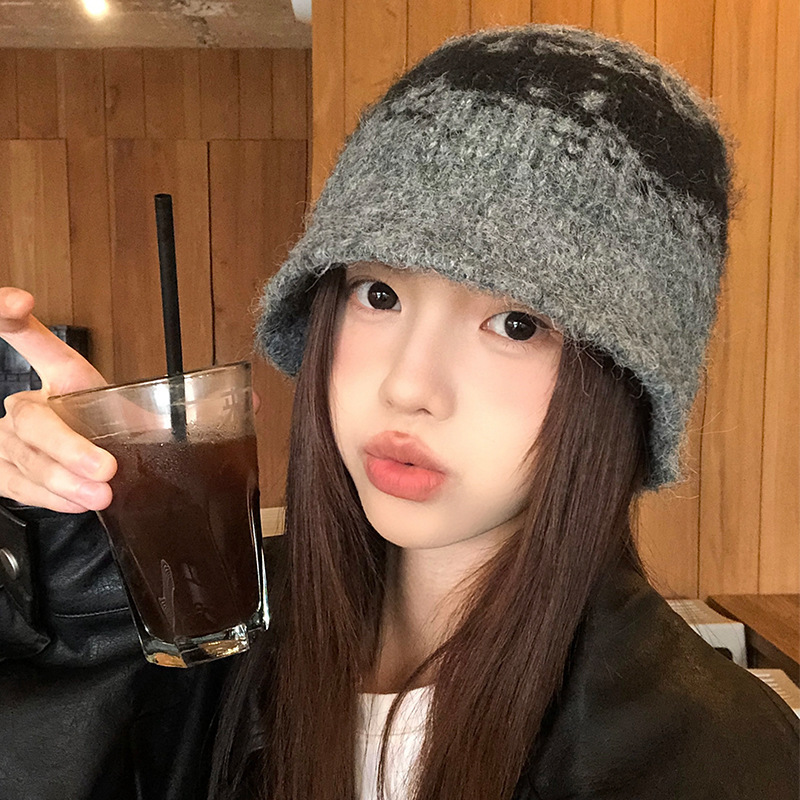 复古小众提花针织毛线帽女秋冬季显脸小水桶帽百搭保暖羊毛渔夫帽|undefined