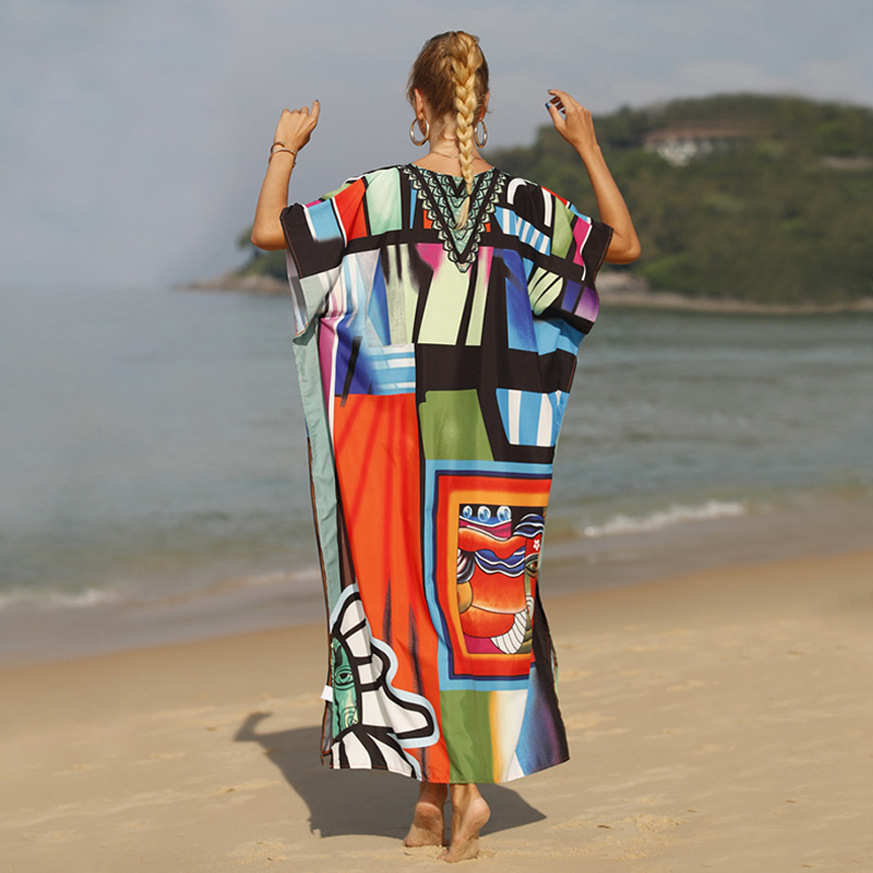 Women's Regular Dress Streetwear V Neck Printing Short Sleeve Abstract Maxi Long Dress Daily Beach display picture 6