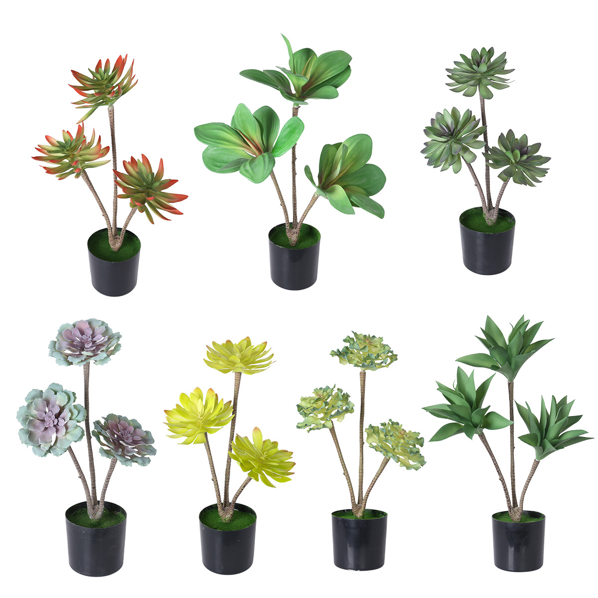 Simulación multi-carneado conjunto de plantas verdes pequeños bonsai transfronterizos flores de simulación decoración del hogar adornos de escritorio plantas de plástico flores falsas image 1