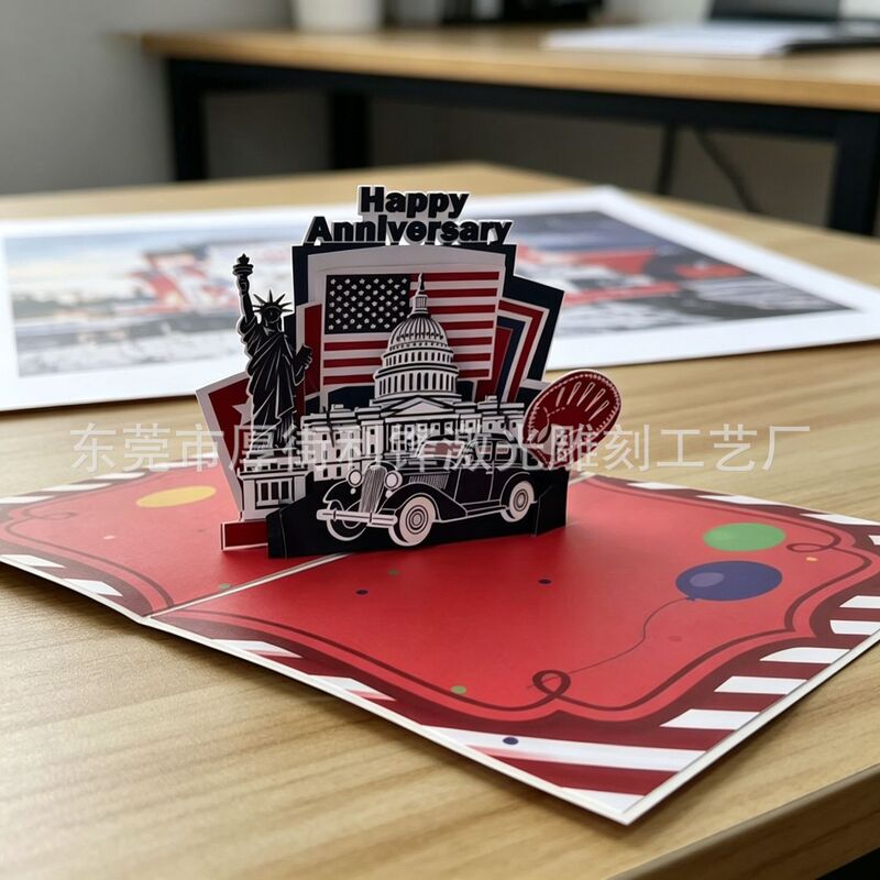 Cross-Border Best-Selling 3D Paper Sculpture Cards, 3D Greeting Cards for the 250Th Anniversary of the Founding of the United States, Wholesale in Stock