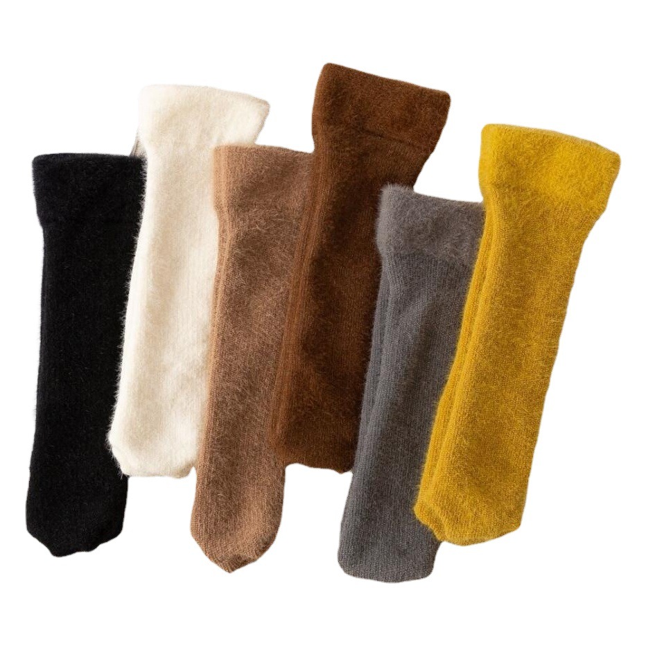 Nuevo otoño y el invierno espesado calcetines color sólido imitación visón fleece boca ancha marrón medias Calcetines de boca suelta para mujeres embarazadas