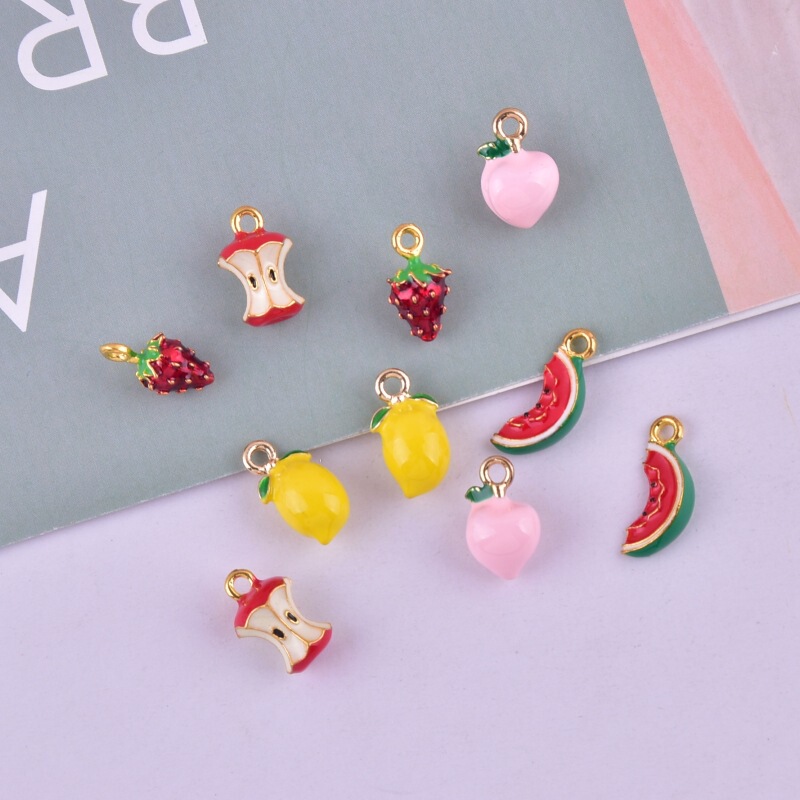 Fashion three-dimensional fruit watermelon apple peach lemon strawberry alloy drop oil jewelry pendant mobile phone chain DIY match Fashion three-dimensional fruit watermelon apple peach lemon strawberry alloy drop oil jewelry pendant mobile phone chain DIY match