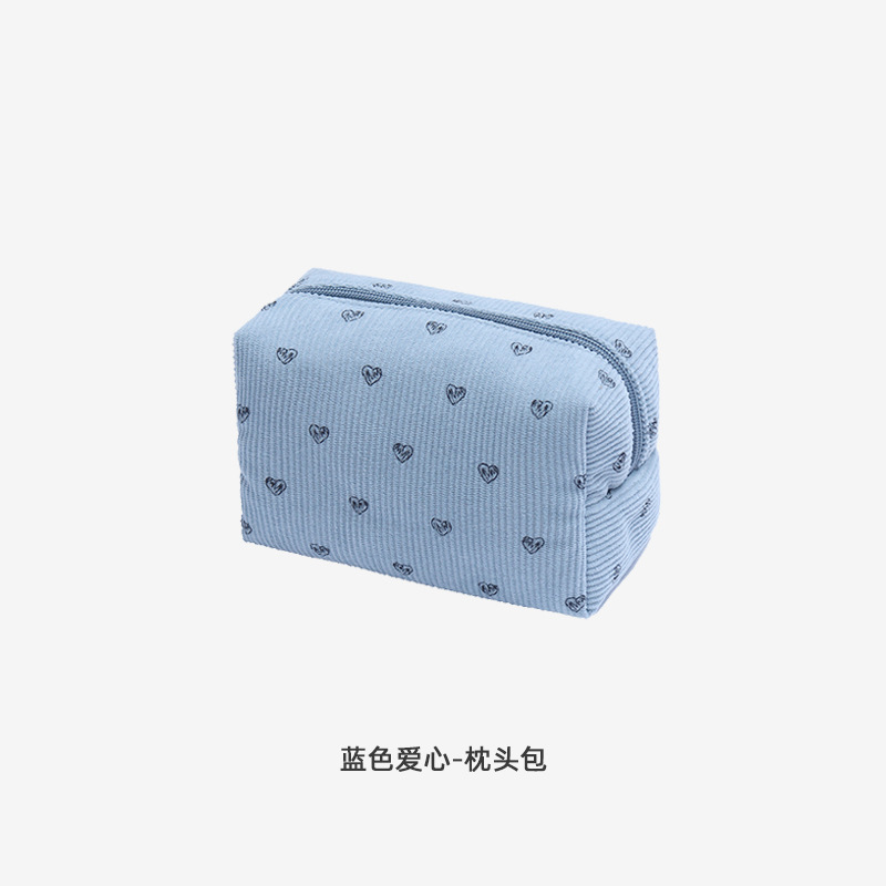 新しいコーデュロイ桃心化粧バッグ大容量高级感ポータブル化粧品収纳バケツバッグ