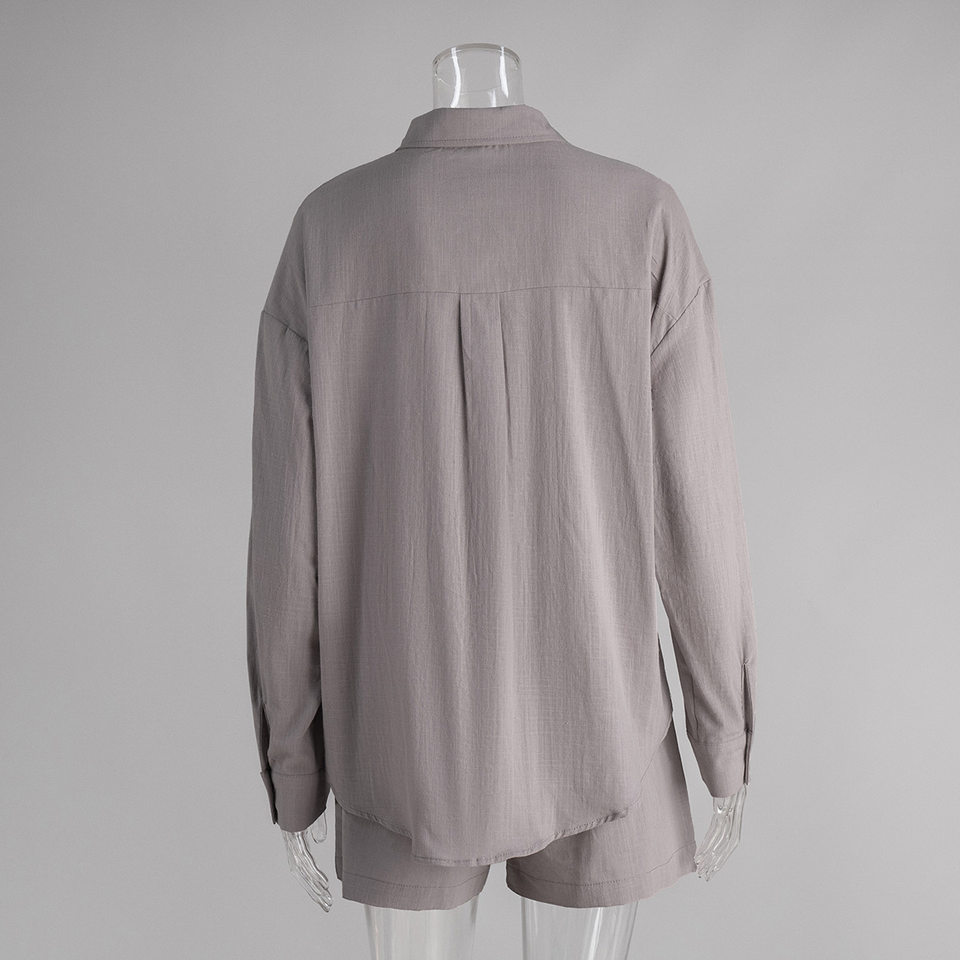 Bộ cardigan dài tay kèm quần short cotton màu trơn phong cách đơn giản — Màu cam, Màu hồng, Màu hồng nhạt, Màu trắng chi tiết 18