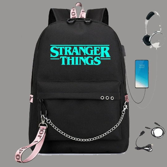 Рюкзак (Stranger Things) школьная сумка — USB-порт, железная цепь и лента, размер один