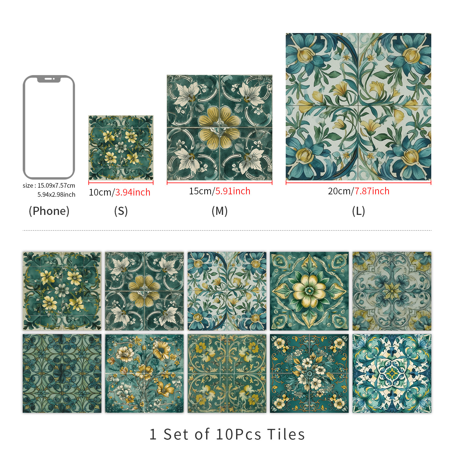 10 Pieces European Style Self-Adhesive Crystal Thickened Tile Stickers Waterproof Oil-Proof Kitchen Wall Decoration_voghion.com