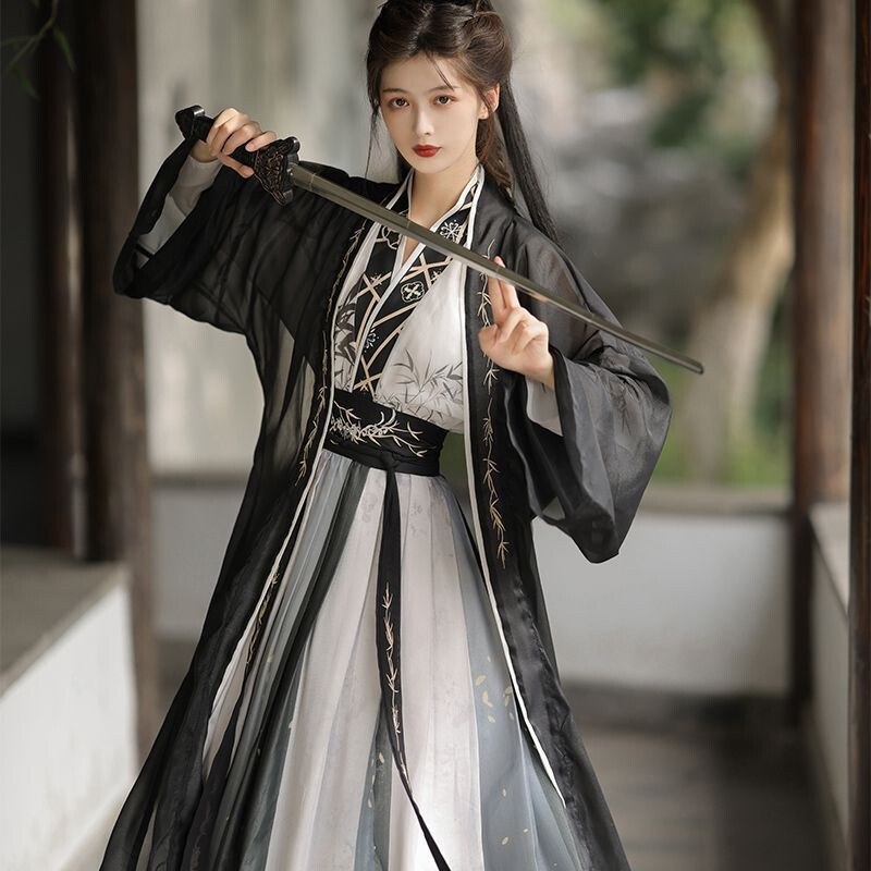 Original Song Tongzi waist-to-collar national style ink Hanfu men and women with super whisper everyday Joker antique suit