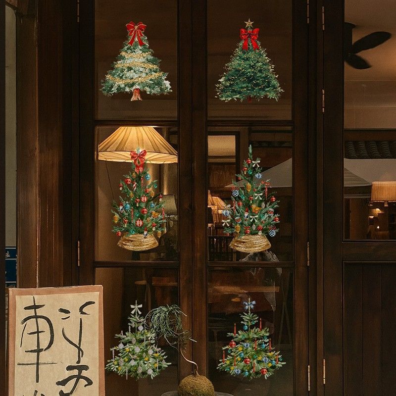 圣诞树玻璃贴纸2026圣诞节主题门店橱窗静电窗贴节日装饰布置窗花