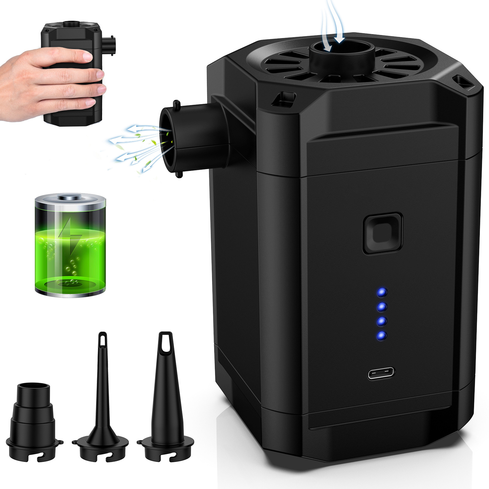 户外露营充气泵便携5200MAH超长续航。游泳圈，充气床泵，充气