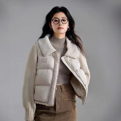 冬季时尚羽绒服女保暖白鸭绒针织拼接羊羔毛翻领假两件外套减龄